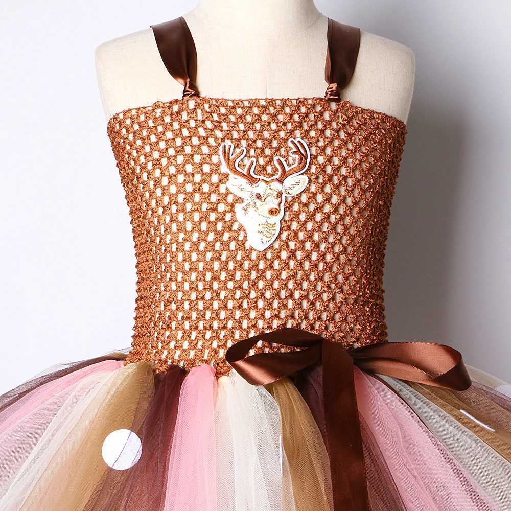 Brown Deer Tutu Girls Dress Christmas Halloween Costume Childrens Reindeer Princess Dress Knee Length Christmas Childrens Clothing W250111