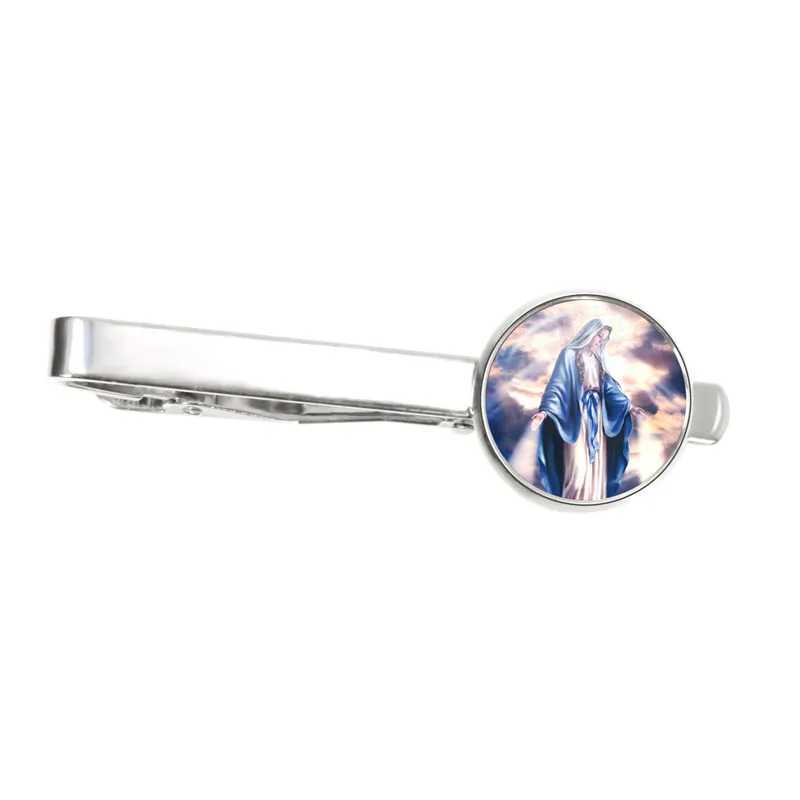 Virgin Mary and Baby Jesus Tie Clip Mens Metal Tie Clip Necklace Clip Pin Religious Art Jewelry Christian Gift W250111