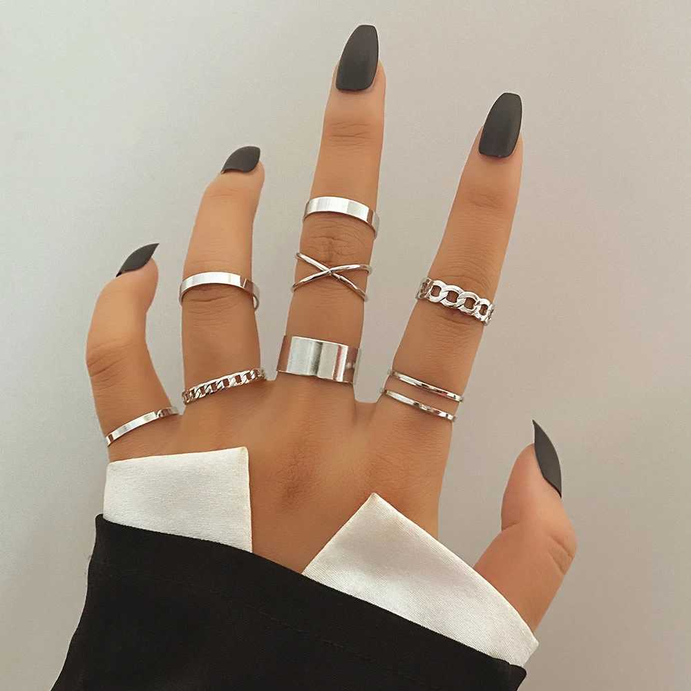 Bohemian Cross Wide Ring Set Suitable for Women Simple Chain Finger Tail Ring 2022 New Bijoux Jewelry Gift Ring W250111