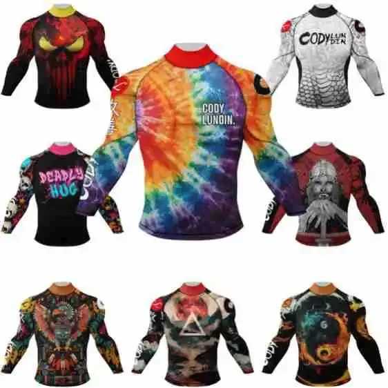 Mens fitness compression shirt boxing MMA BJJ sports T-shirt long sleeved quick drying fitness training fitness shirt W250111