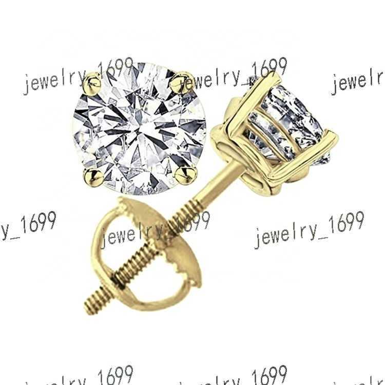 Custom Round Brilliant Cut Screw Back Moissanite Diamond CZ Bridal 14k Gold Earring Wedding For Women
