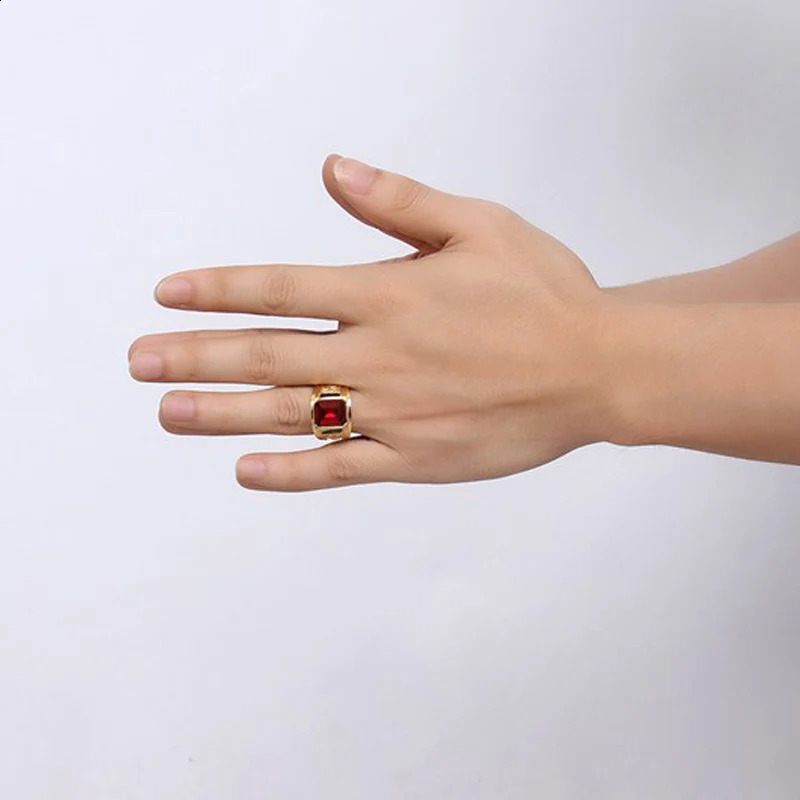 Classic Big Red/Blue Rhinestone Stone Rings For Men Jewelry Gold Color Stainless Steel Party Male Bands 250110