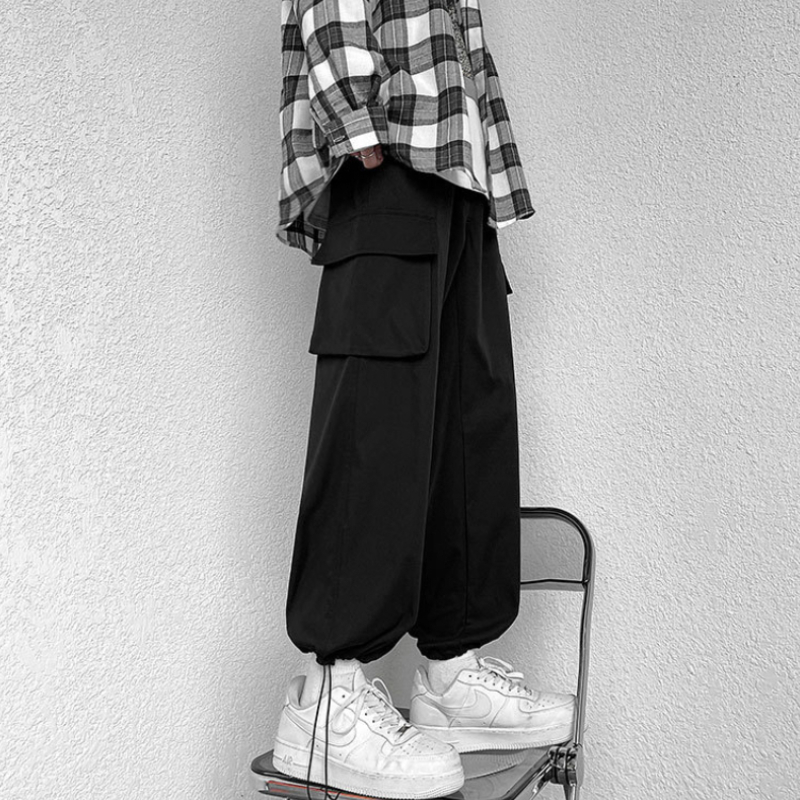 Fashion brand Japanese loose straight leg workwear pants for men's Instagram functional hip-hop wide leg cropped casual pants
