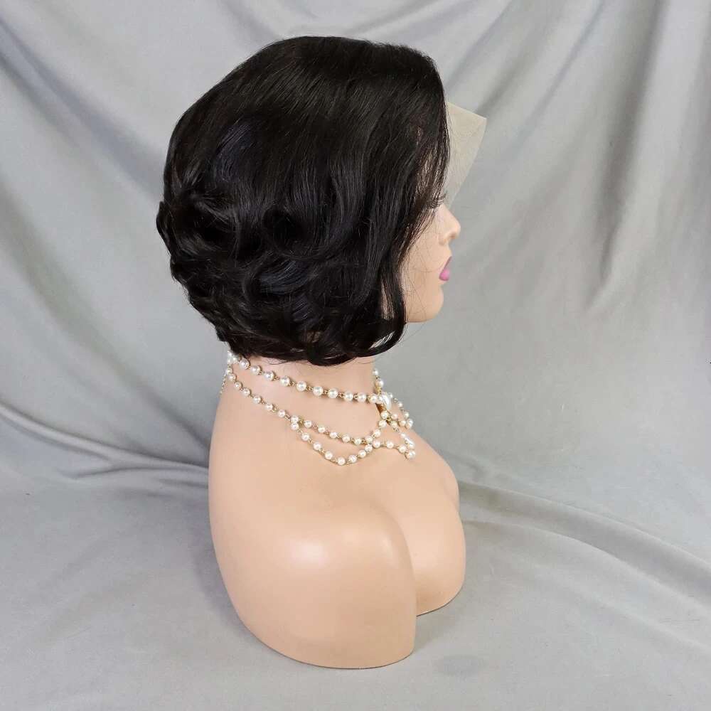 Natural Bouncy Curly Human Hair Wigs Short E Cut Bob 13X4 Transparent Full Lace Frontal Wig For Black Women Preplucked