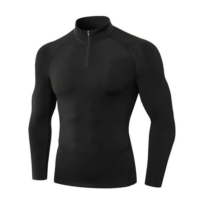 Compressed mens running long sleeved T-shirt gym clothing autumn tight fitness polo shirt fast drying bodybuilding muscle T-shirt W250111