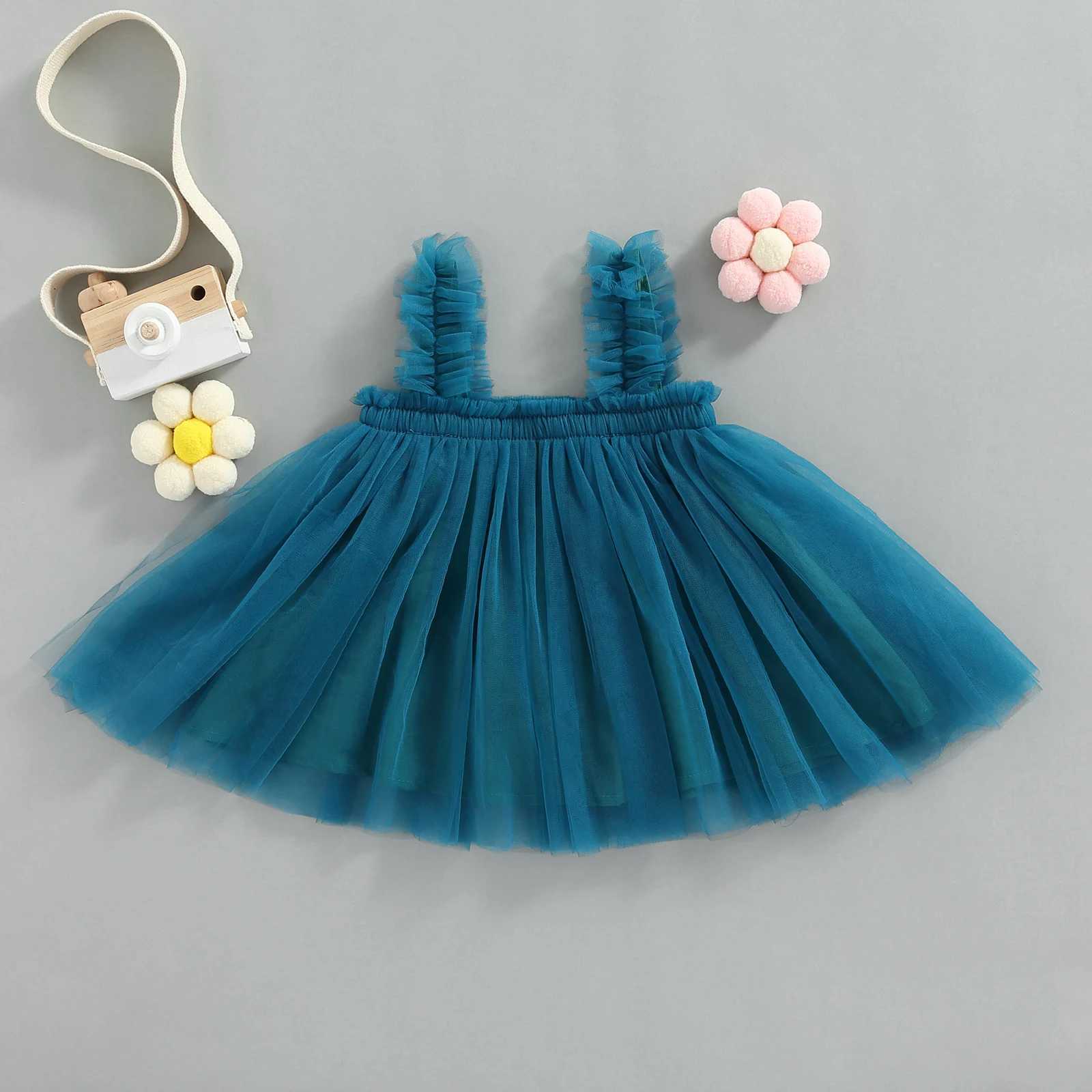Childrens baby girl mesh chiffon dress sleeveless pleated solid summer dress used for Par stage show 6M-5T W250111