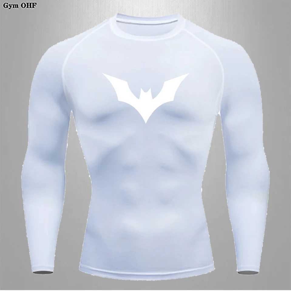 Mens gym T-shirt printed quick drying clothing long sleeved compression jogging Rush protective gym fitness boxing top weightlifting W250111
