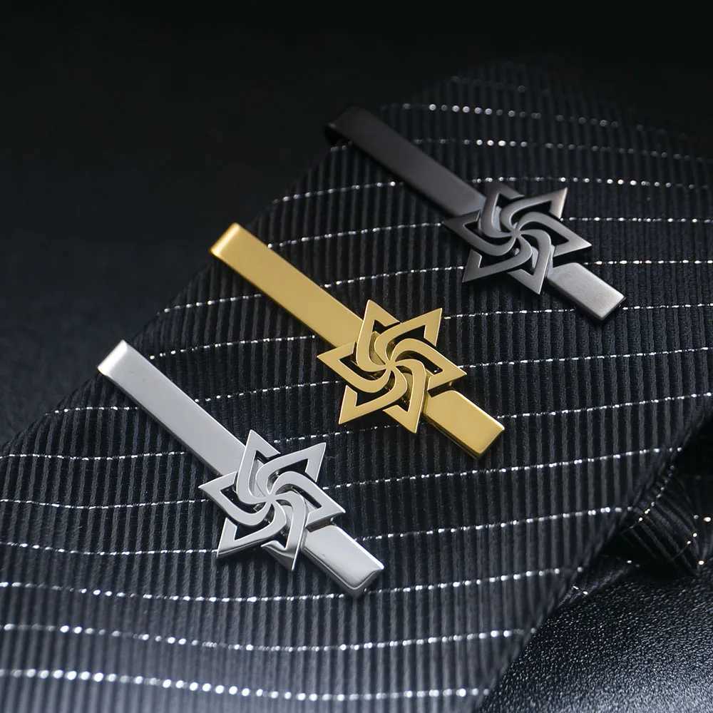 Tangula Spiral Star of David Tie Clip Stainless Steel Mens Tie Collar Pin Retro Jewish Talisman Wedding Jewelry W250111