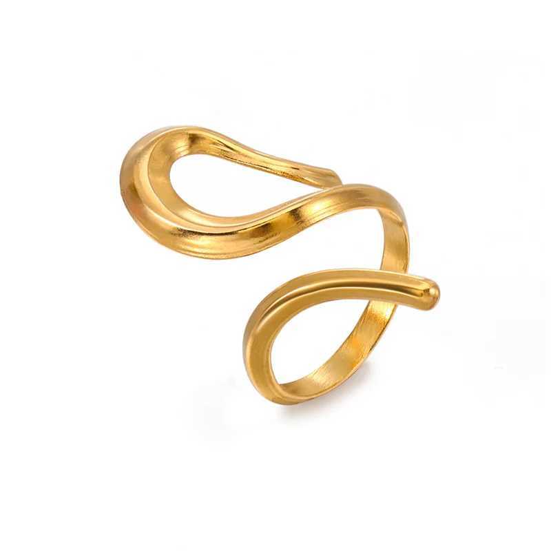 Fashionable gold stainless steel open ring womens retro metal geometric hollow adjustable ring party jewelry W250111