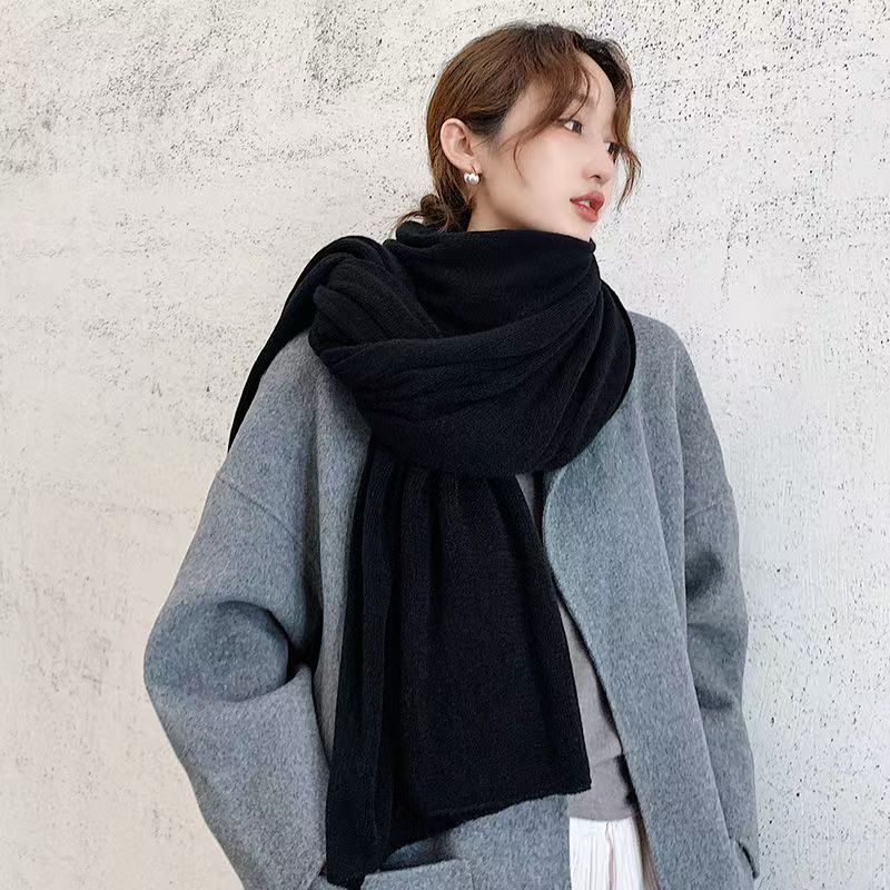 T083 scarf female winter student Korean version autumn pure color knitted wool thick warm soft girl scarf versatile shawl trend