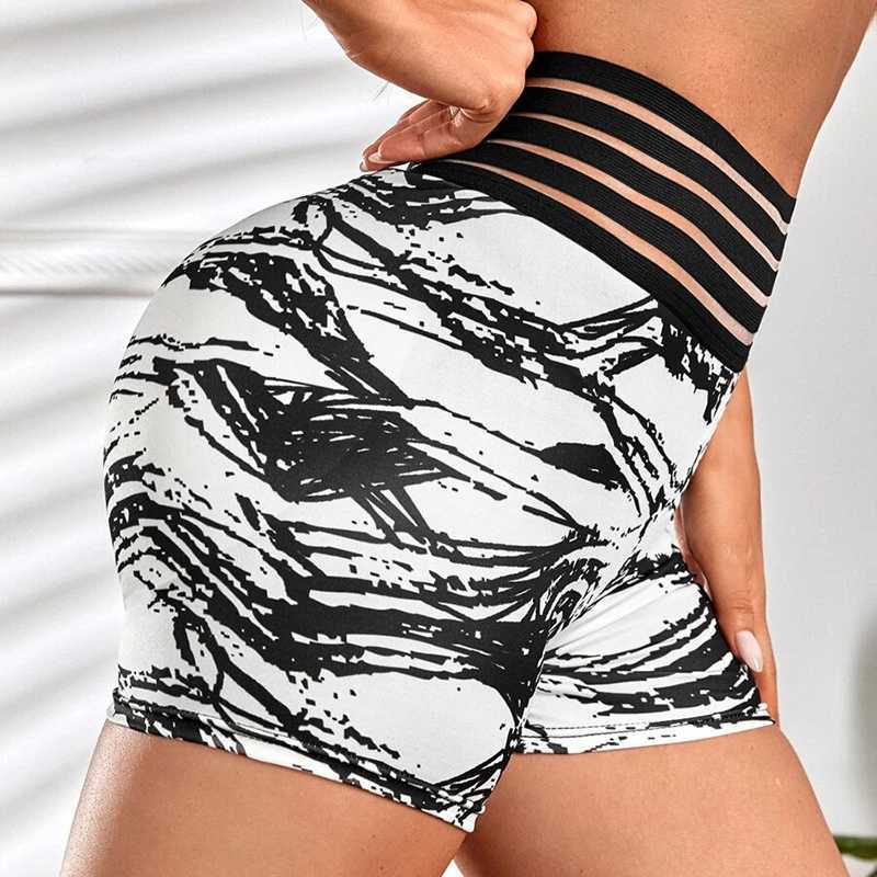 Fish Silk Elastic Printed Three Piece Pants Yoga Shorts Women Summer High Waist Hip Lift Yoga TightsXJ250111