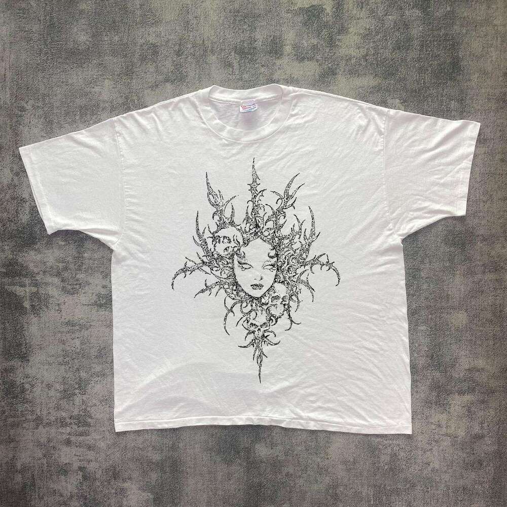 Inspiration American Street Short Sleeve Dark Thread Printed Vintage Round Neck Top T-shirt Summer