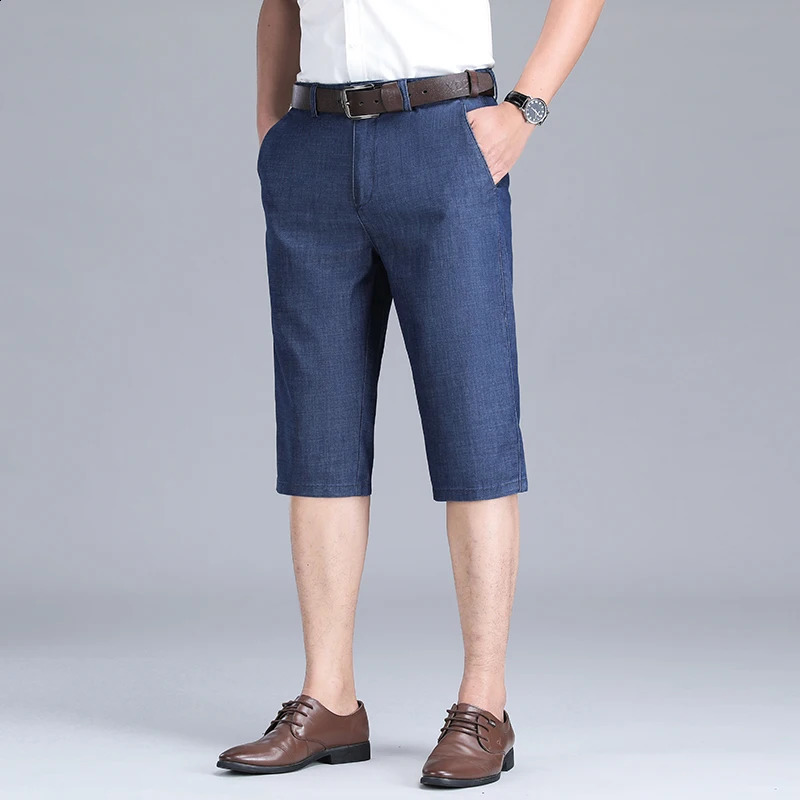 Mens Ultrathin Lyocell Denim Shorts Summer Classic Fashion Straight Business Casual Short Jeans Male 250108