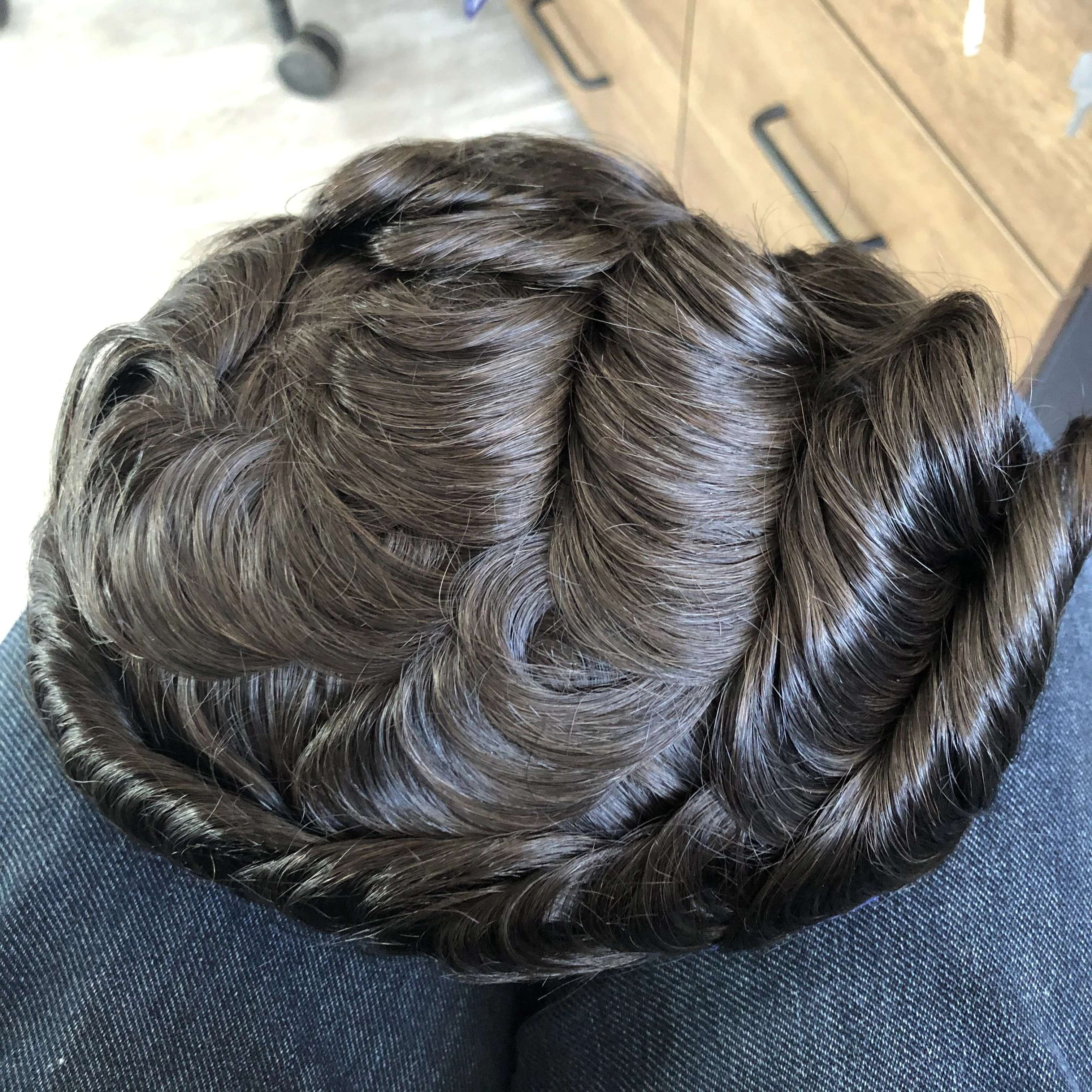 100% Human Hair Men Toupee Natural Haire Full Skin Pu Base Durable Thin 0.1Mm Male Wigs Replacement Unit Capillary Prosthesis