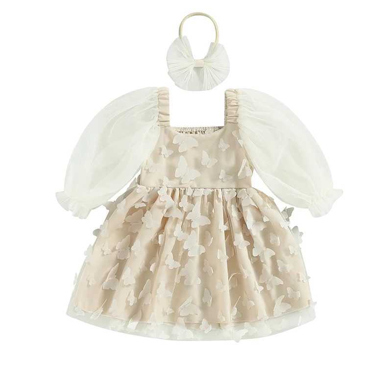1-5Y Preschool Baby Dress Puff Sleeves Butterfly Gaul Tutu Girl Birthday Par D06 Dress W250111