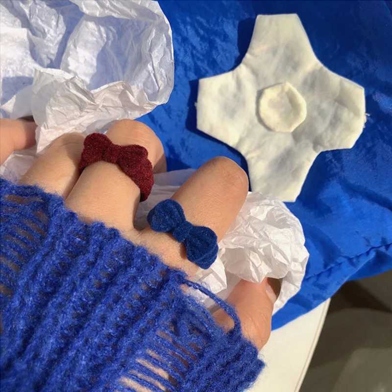 Velvet Bowknot Ring for Women Girls Blue Red Bow-knot Cute Rings Gift for Girlfriend r Korean Fashion Wedding JewelryXJ250110