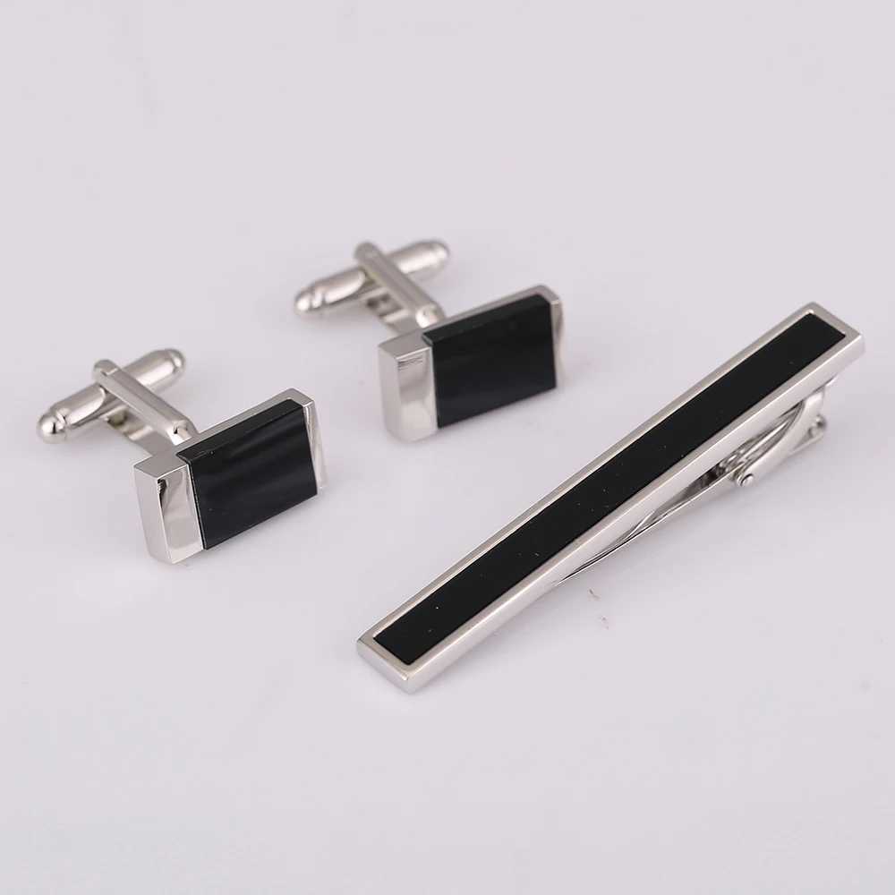 Vajra brass cufflinks tie clips 3Pcs set luxury Bonito black stone gemstone classic necklace tie pin rod set 35 W250111