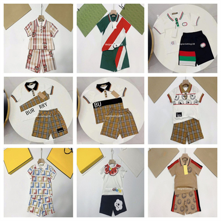 2025 summer new children's suit Designer polo suit Pure cotton high quality children's shorts sports suit size 90cm-160cm a5
