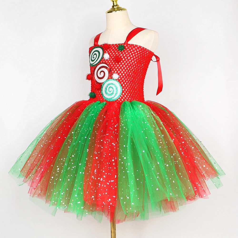 Sparkly Red Green Candy Girls Clothing Christmas Glitter Tutu Dress Bow Childrens Christmas Par Set Sparkling New Years Clothing W250111