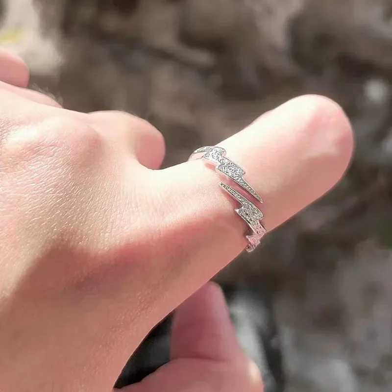 Punk Hip Hop Silver Color Lightning Open Rings For Men Women Fashion Jewelry Gift Creative Adjustable RingXJ250110