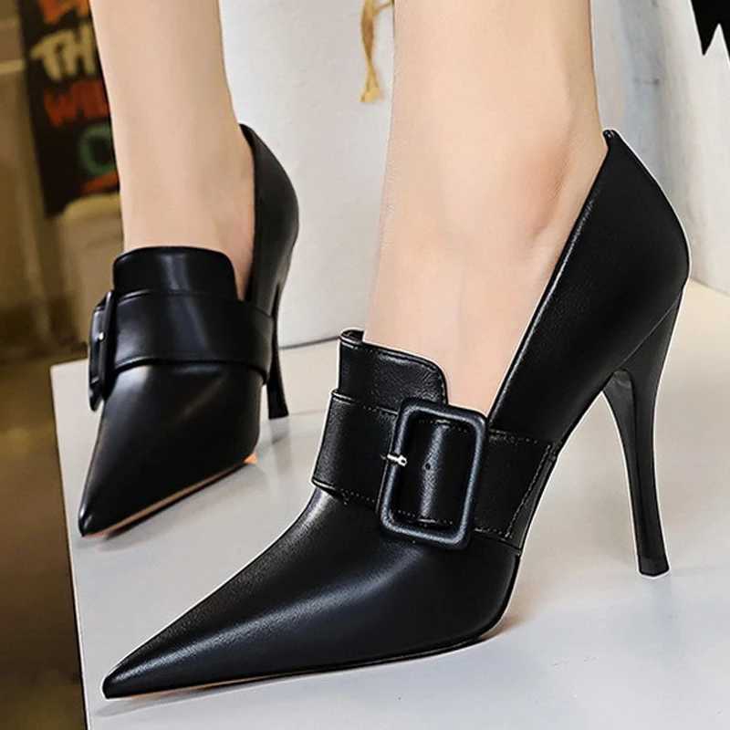 New Arrival 2025 New Pointed Shoes Womens Pump Belt Buckle Decorative High Heels Pu Leather Shoes Womens Stiletto Shoes Office Professional Pump T2501