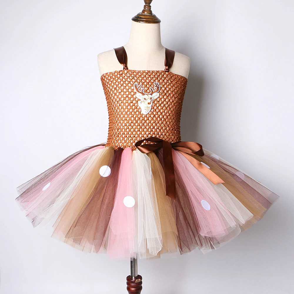 Brown Deer Tutu Girls Dress Christmas Halloween Costume Childrens Reindeer Princess Dress Knee Length Christmas Childrens Clothing W250111