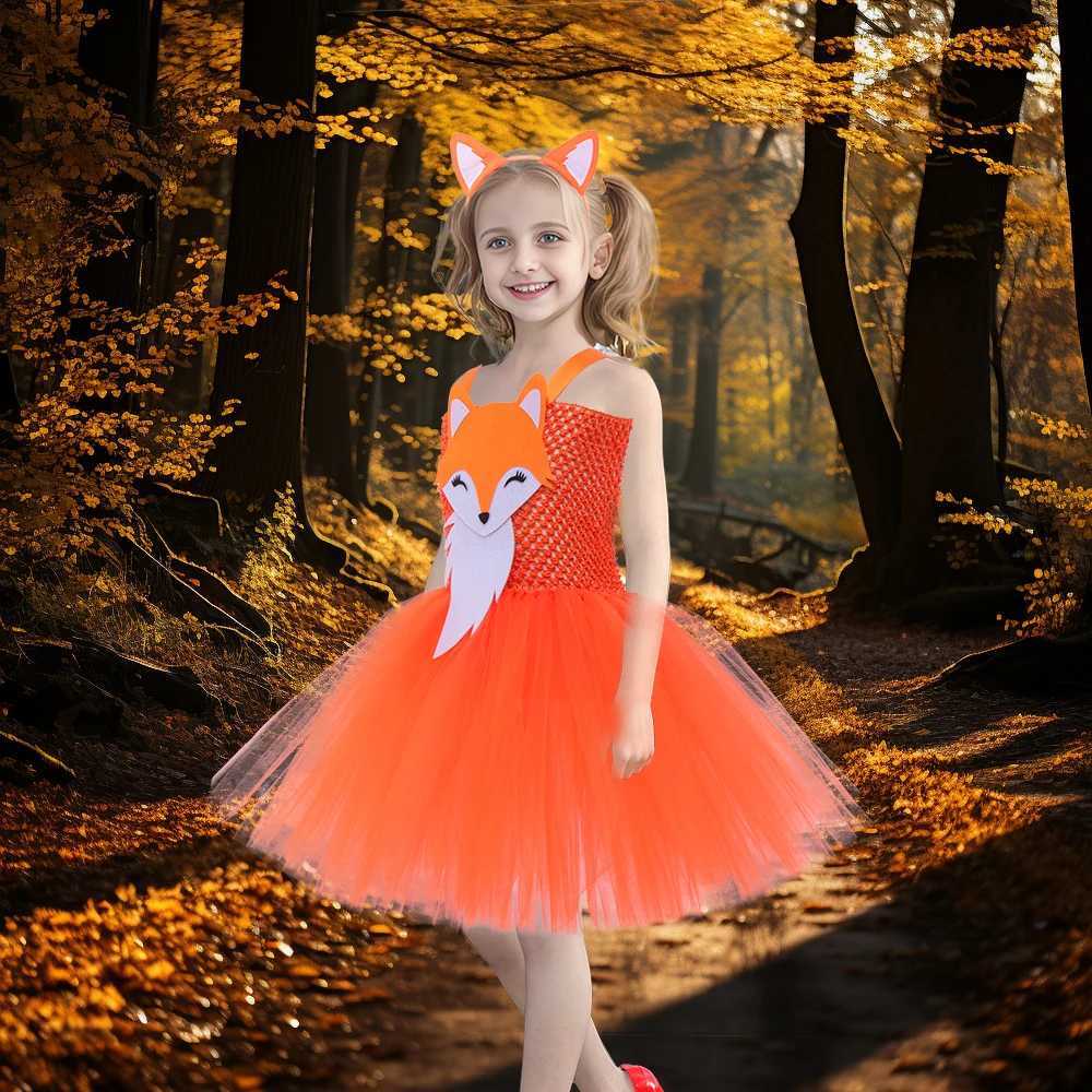 Orange Miss Fox costume Tutu dress girl forest themed role-playing costume children Par dress cute animal patterned birthday dress W250111