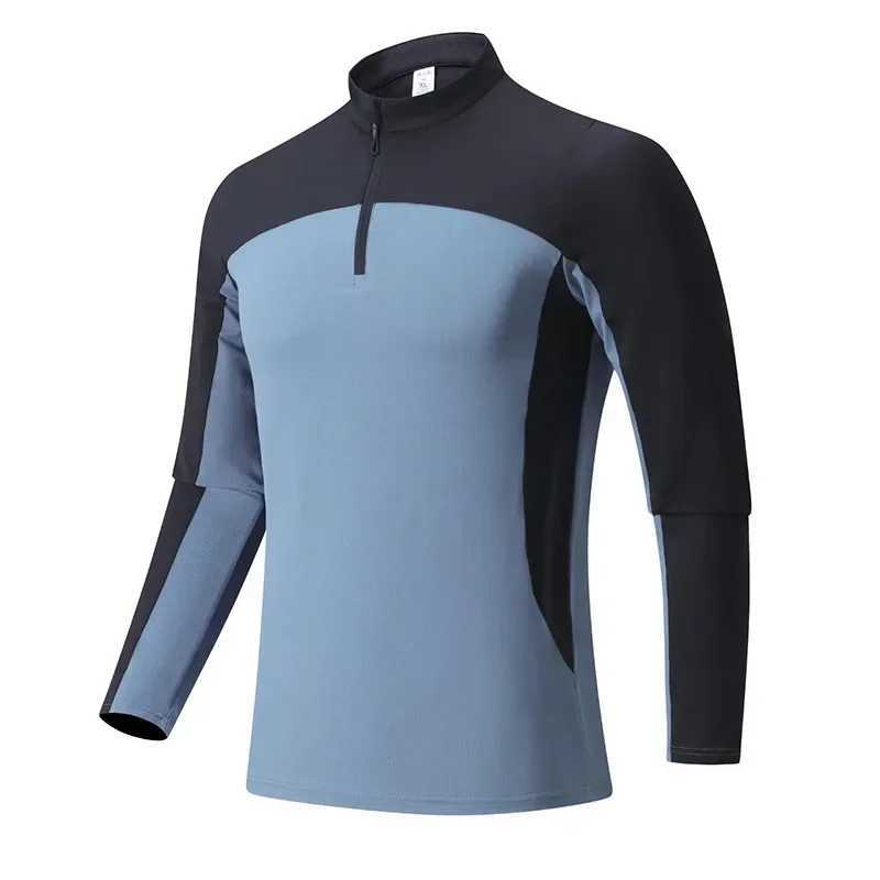 Mens Spring and Autumn Long Sleeve Tight Fitness Clothing Polo Shirt Half Zipper Quick Drying Elastic Exercise Slimming Fitness Top W250111