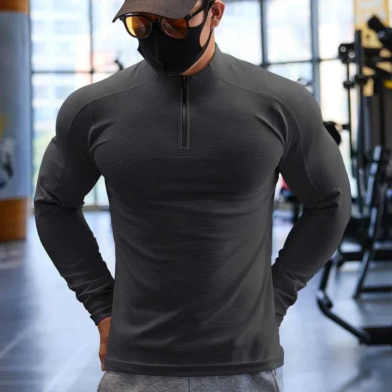 Sports and fitness jacket for men in autumn thick elastic fast drying ultra-thin gym training clothes outdoor running upright zipper top W250111