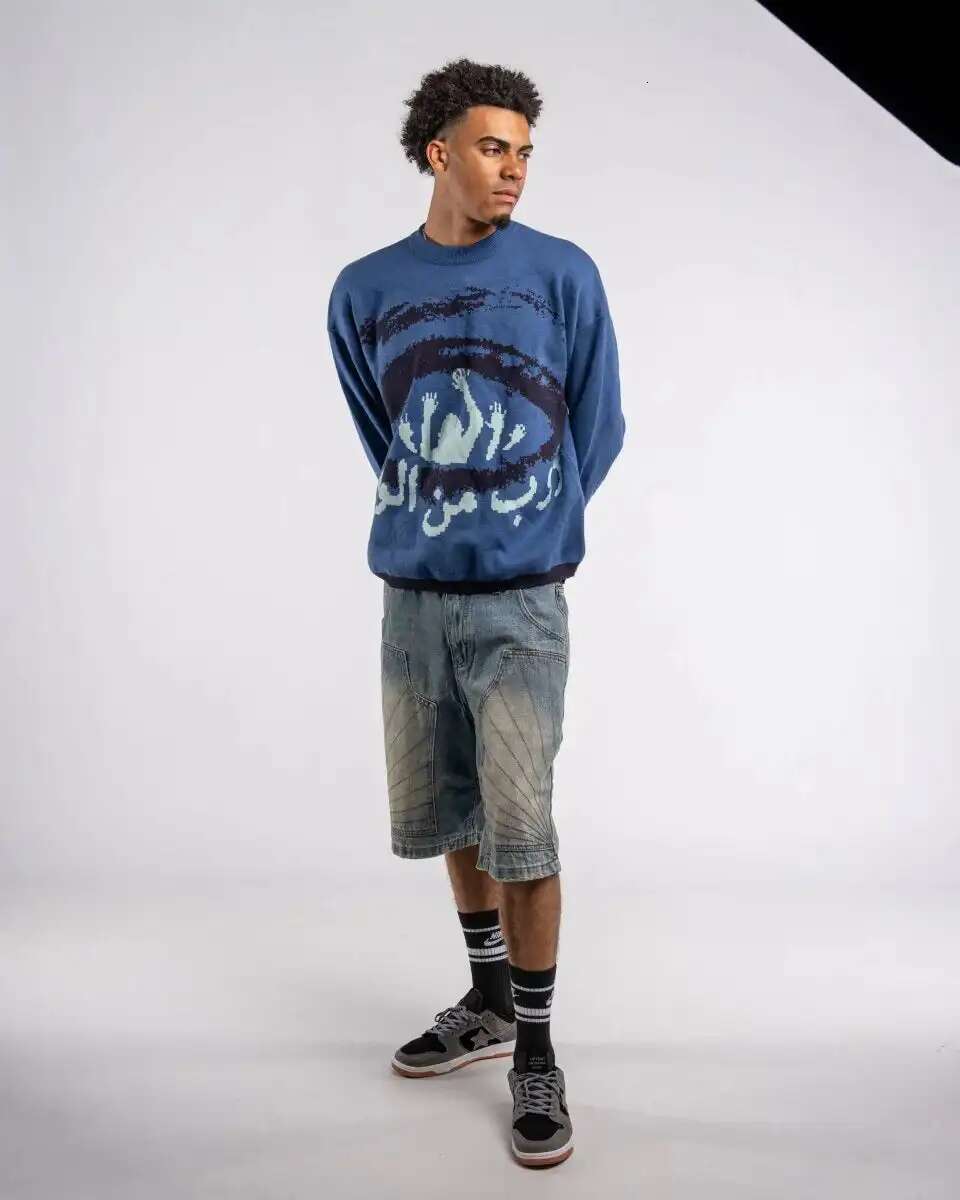 2024 European And American Ins Retro Loose Lazy Style Pullover Printed Knit Sweater Top