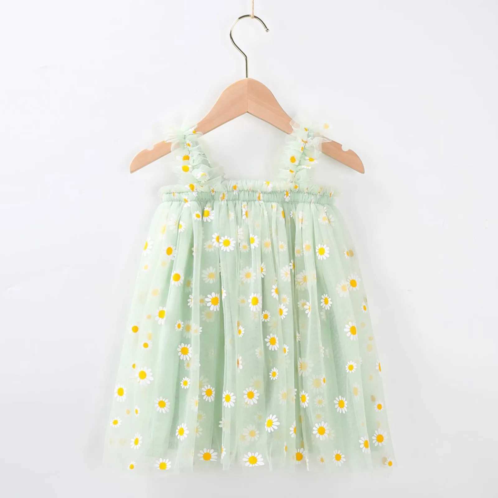 1-6Y Childrens Dress Childrens Girl Par 2025 Summer Sleeveless Daisy Flower Tutu Dress Layered Tulle Dress Princess Birthday Dress W250111