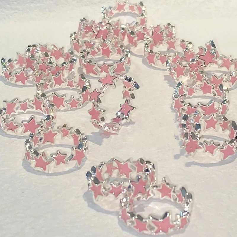 Fashionable Pink Sparkling Star Open Ring Y2K Girl Cute and Cute Adjustable Pink Ring Female Retro Irregular Aesthetic Jewelry W250111