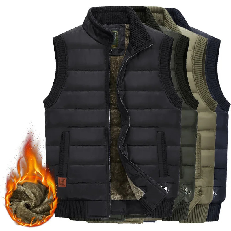 Big Size Outerwear Vest for Men Winter Puffer Vests Fleece Lined Outdoor Warm Sleeveless Jackets 250107