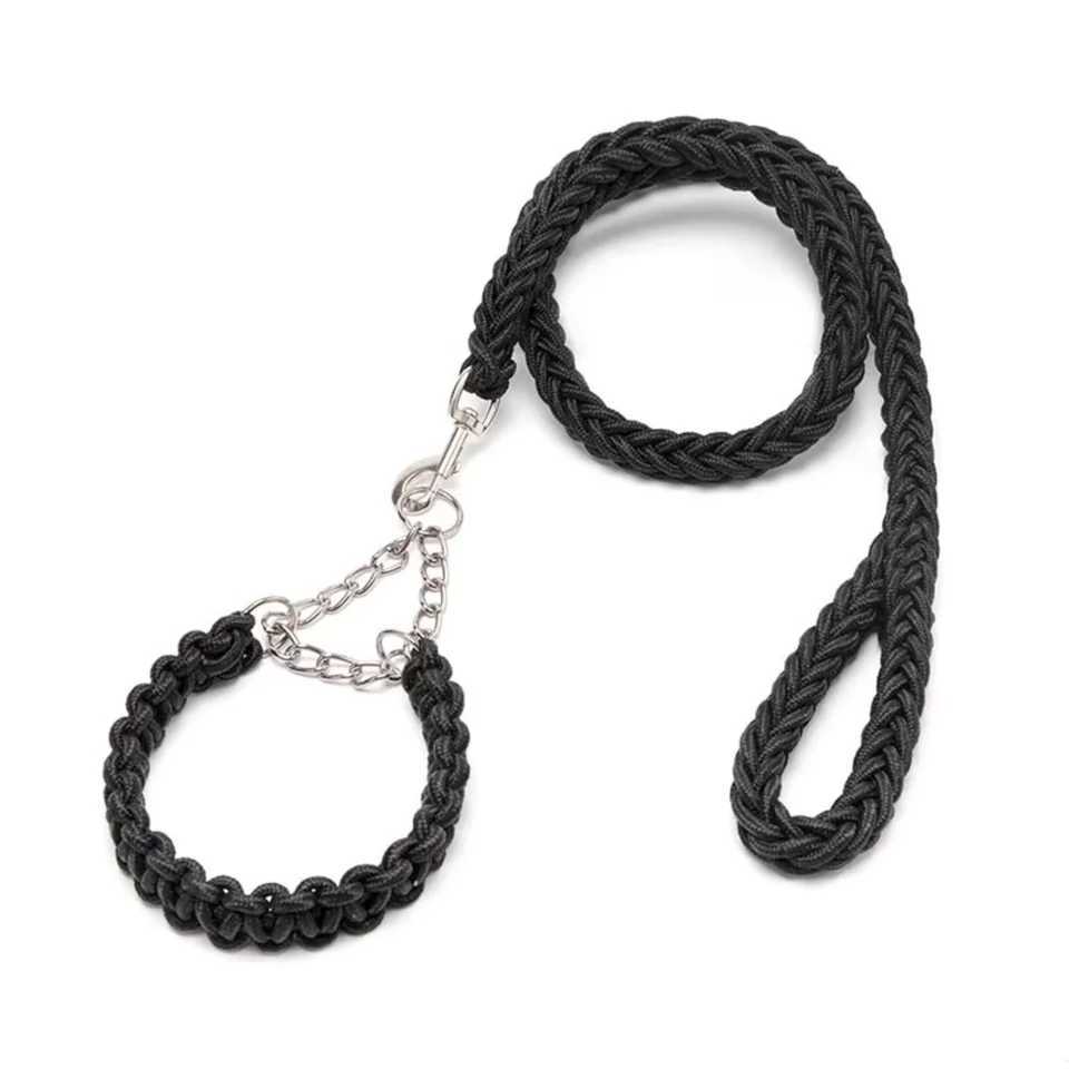 Black Braided Dog Rope Leash Durable Nylon Collars with Lights for Dogs and Cats for WalkingC250111