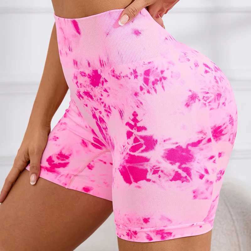 Tie dye plus size womens Yoga wear Fitness shorts Fitness womens clothing Lift hip high waist pink plus size cycling pantsXJ250111