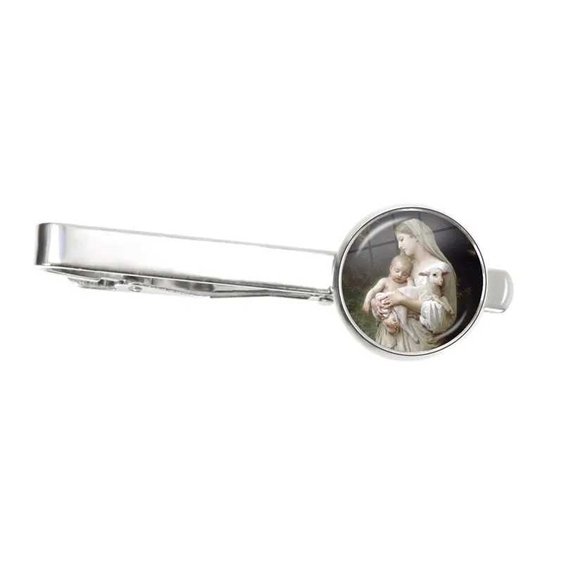 Virgin Mary and Baby Jesus Tie Clip Mens Metal Tie Clip Necklace Clip Pin Religious Art Jewelry Christian Gift W250111