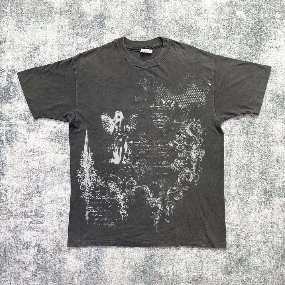 Inspiration washed casual distressed unisex trendy round neck top short sleeved T-shirt