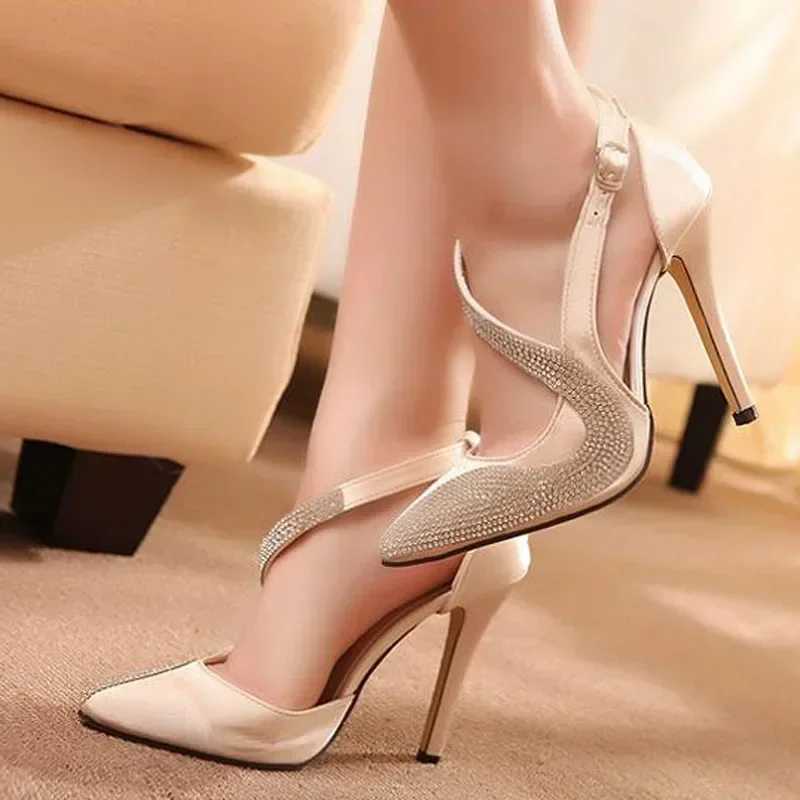 New Arrival womens sandals with rhinESTone corner toe Buckle strap sexy club hollow slim high heels evening club party wedding shoes T250110