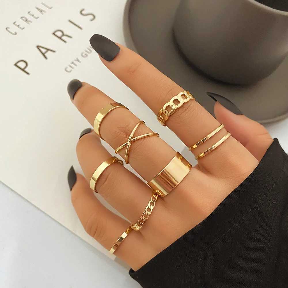 Bohemian Cross Wide Ring Set Suitable for Women Simple Chain Finger Tail Ring 2022 New Bijoux Jewelry Gift Ring W250111