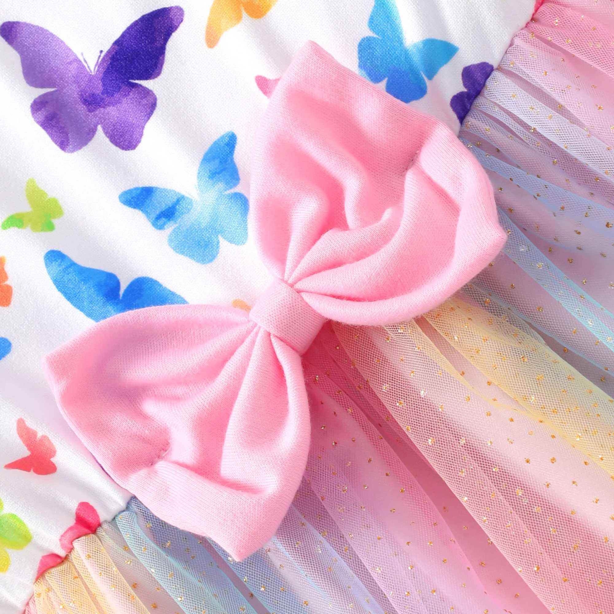 Girls long sleeved round neck rainbow silk screen dress W250111