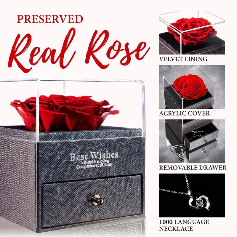 Preserved Rose with Gift Box Birthday Gifts for Women Mom Girlfriend Gifts for Mom Grandma Wife Daughter Sister No Necklace 250107