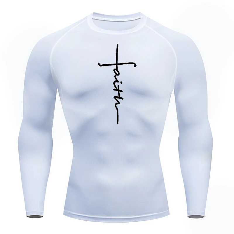 Christian Workout Compression Shirt Graphic Long Sleeve Rash Guard Sports Quick Drying T-shirt Top Mens Fitness Underwear W250111