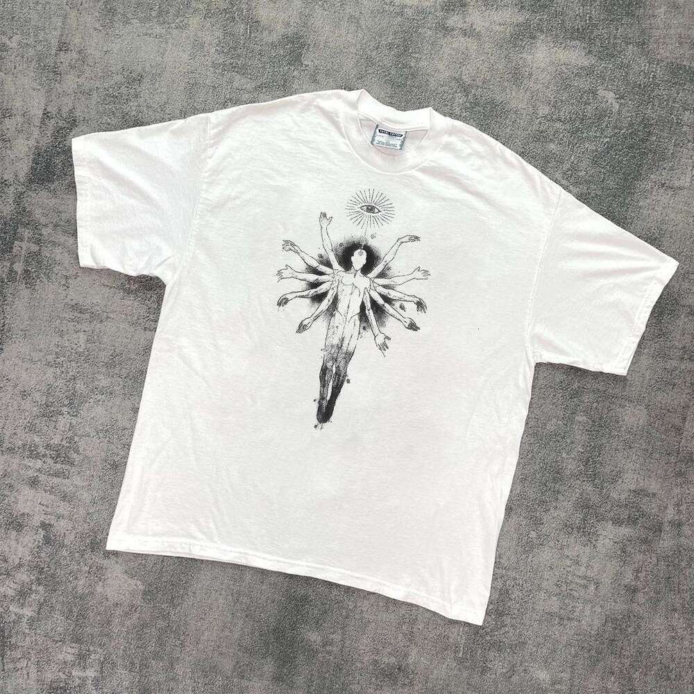 Dark style American washed vintage short sleeved street trendy printed versatile men's and women's couple T-shirt with half sleeves