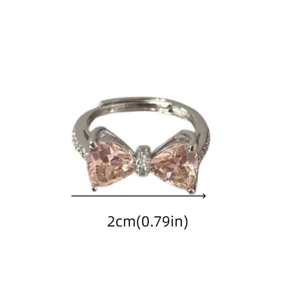 Fashionable Pink Bow Finger Ring Exquisite Sweet Bow Ring Adjustable Bow Open Ring W250111
