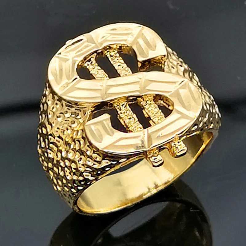 18k gold plated mens domineering ring hip-hop creative dollar car flower ringXJ250110