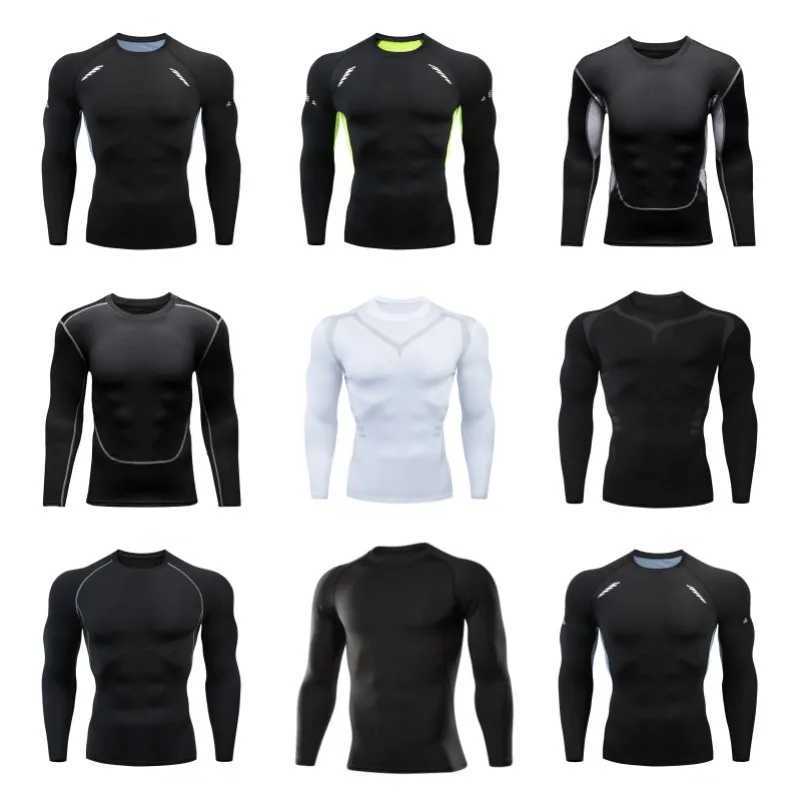 Winter mens long sleeved running sports T-shirt mens hot muscle fitness compression fast drying tight fitting shirt W250111