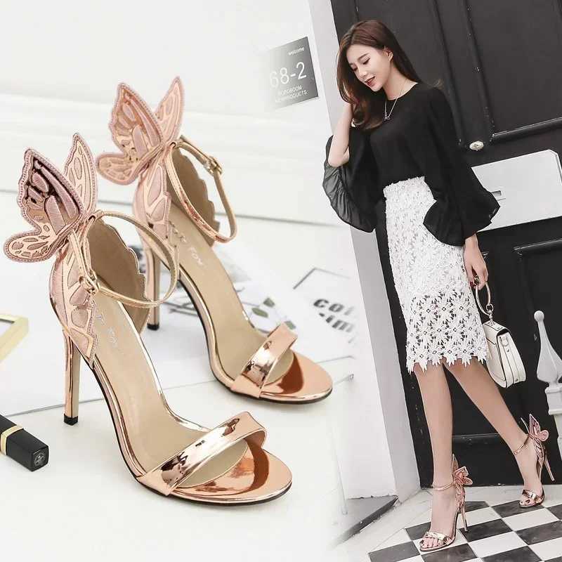 New Arrival Open shoelaces three-way butterfly wings stiletto heels womens sandals summer shoes T250110