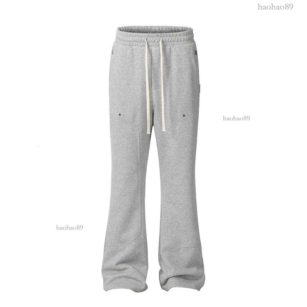 American Streetwear Gray Flared Sweatpant Men Double Knee Patch Micro Flare Overalls Harajuku Casual Patchwork Sweat Pants Black 240430