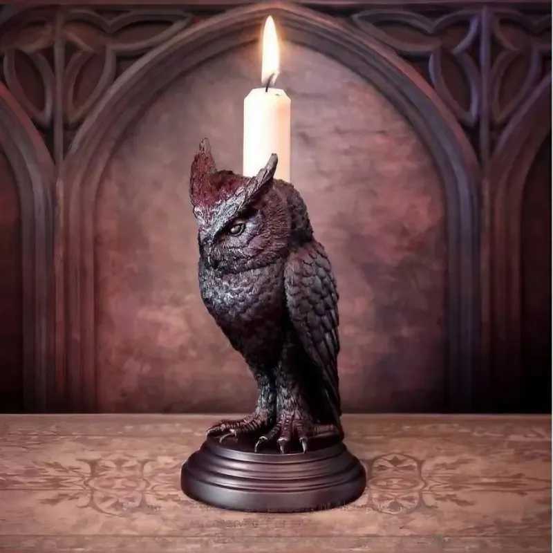 High Quality Gothic candle holders used for table decoration Halloween owls crows candle holders resin statues and home decor T250111