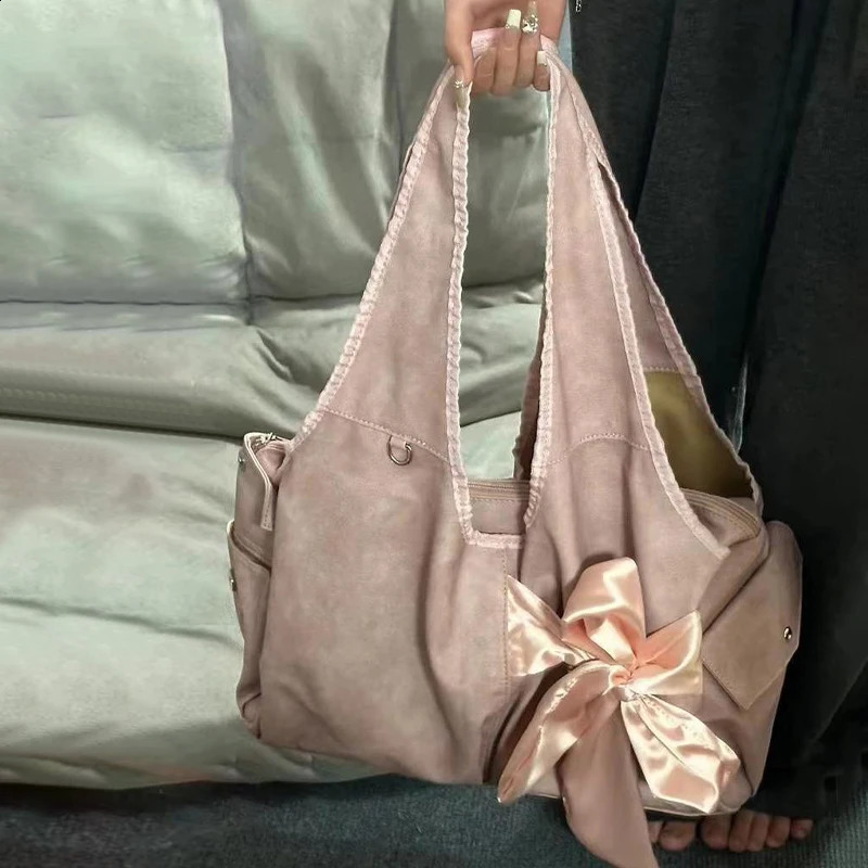 cute bow shoulder bag niche large capacity handbag Fashion underarm Tote bag 250106
